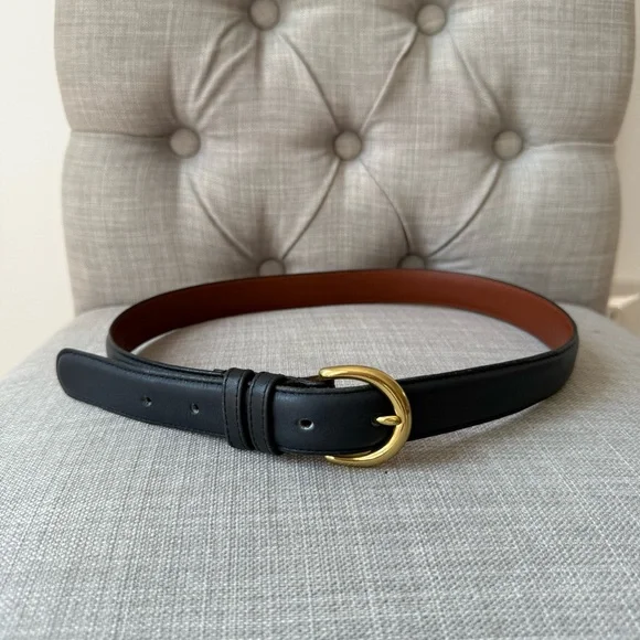 Coach Dark Blue Leather Belt Size Small With Gold Trim Accents Coach Leather Blue Belts for Women for sale | eBay main image 4